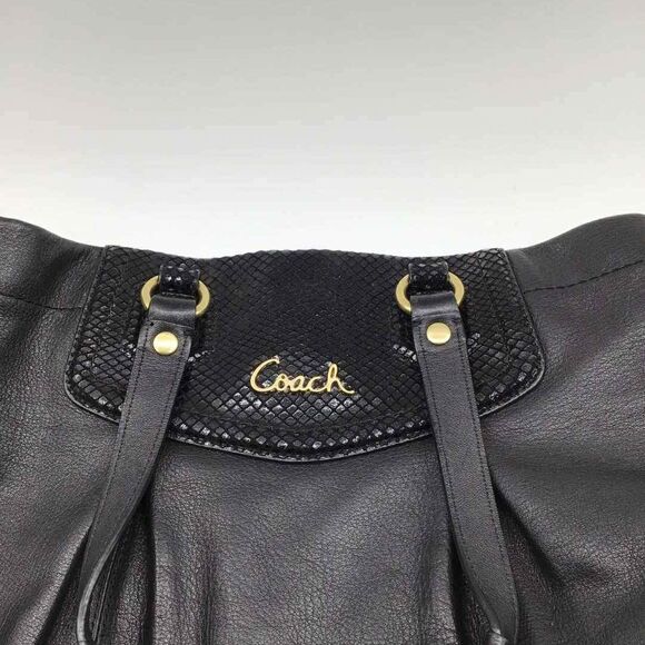 Coach Designer Leather Black/Gold Shoulder Handbag Purse - Picture 4 of 8